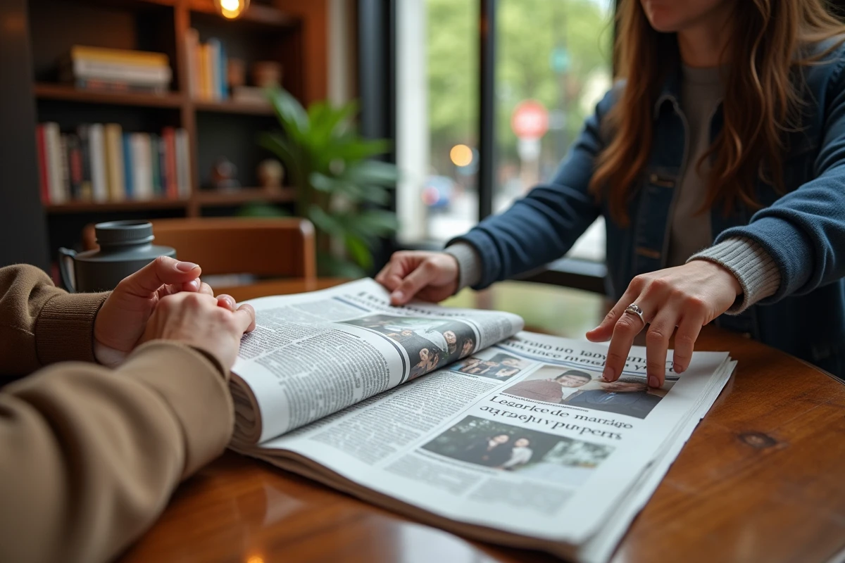 Mains lisant un journal dans un café parisien