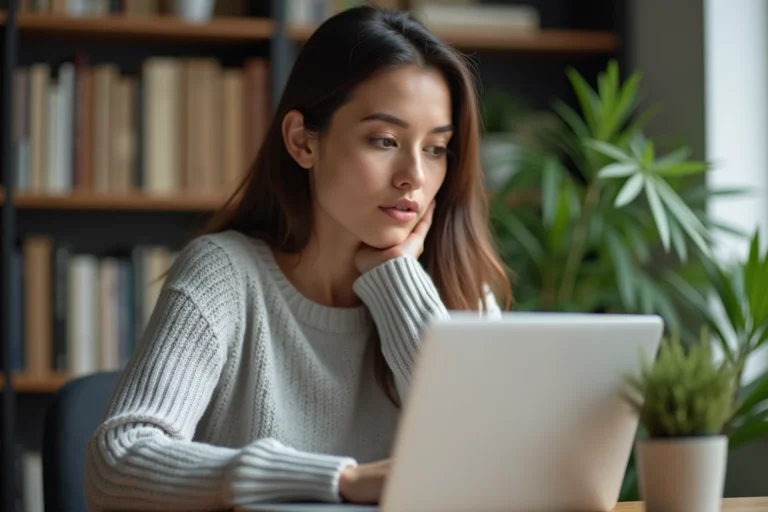 Femme naviguant en toute sécurité sur internet depuis son bureau à domicile