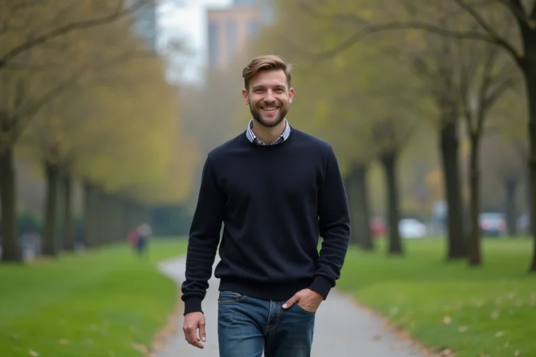 Homme en balade dans un parc urbain paisible