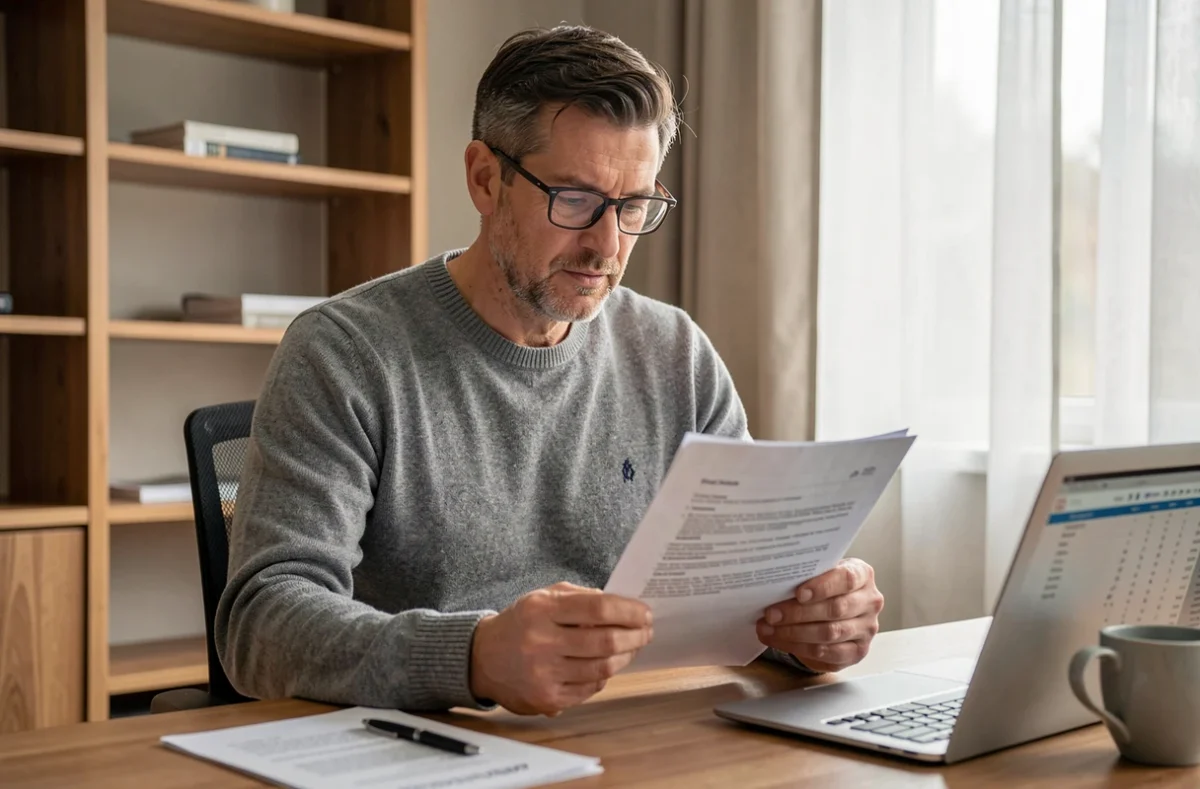 Propriétaire bailleur consultant les documents de sa garantie loyer impayé à son bureau
